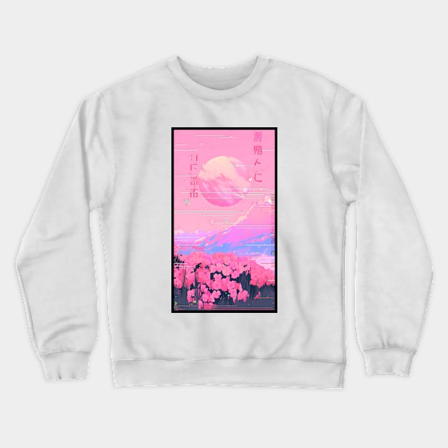 Cherry Pink Glitch Vaporwave Japanese Aesthetic Crewneck Sweatshirt by ribbitpng